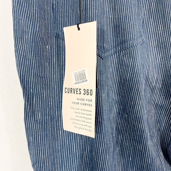 NEW NYDJ Curves 360 The Trouser in Agua Stripe Linen Blend Blue - Size 16 - Picture 4 of 9